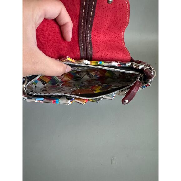 Nahui Ollin Shoulder Bag Candy Wrapper Recycled Paper Leather Trim Handmade Y2K - Picture 7 of 9
